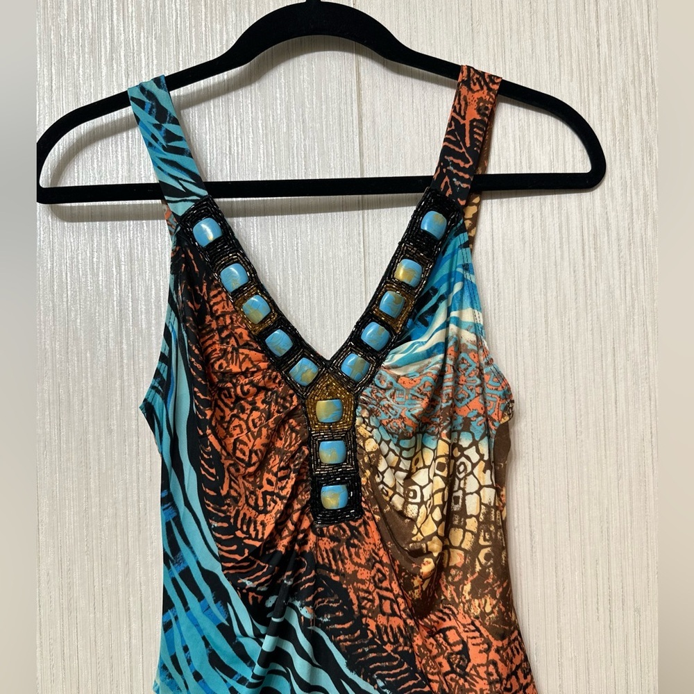 VENUS Y2K Colorful Animal Print With Iridescent Stones Vneck Front Size S - Picture 7 of 8